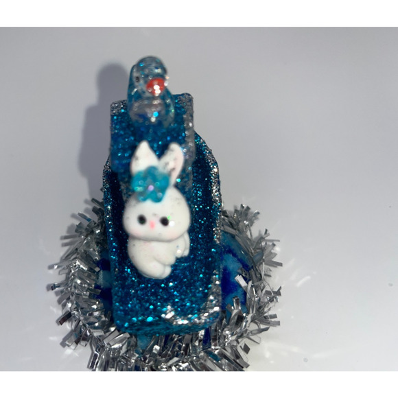 Miniature Easter Bunny Blue Silver Glittery Miniature Boat Duck Chick Egg OOAK - Picture 8 of 11